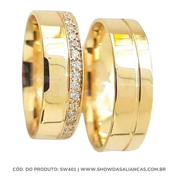 Aliança de Casamento e Noivado em Ouro 18k com Diamantes SW401